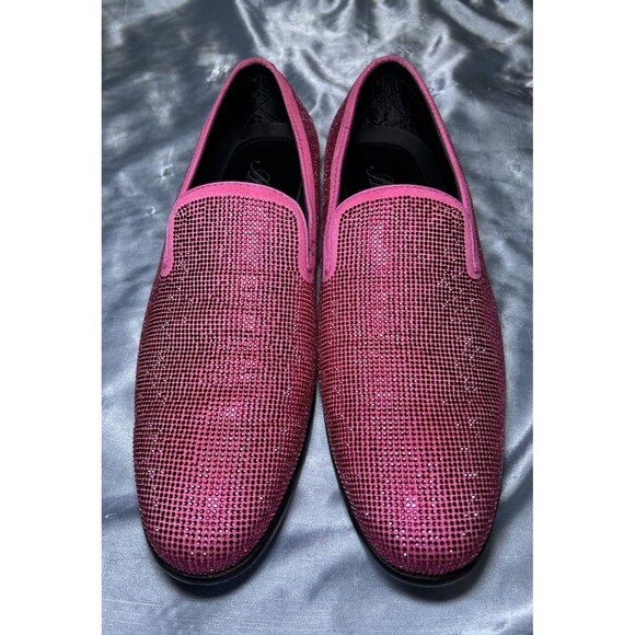 Amali Men’s Dazzle Fuchsia Sparkly Loafers Dress Shoes Pink Rhinestone Size 10 - Picture 2 of 10